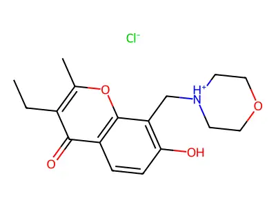 Chromone, 3-ethyl-7-hydroxy-2-methyl-8-morpholinomethyl-, hydrochloride structure