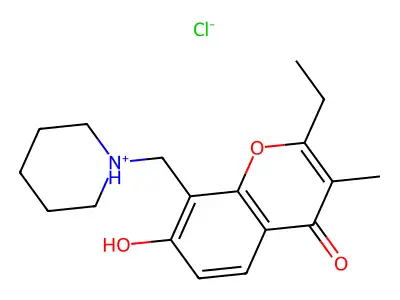 Chromone, 2-ethyl-7-hydroxy-3-methyl-8-piperidinomethyl-, hydrochloride structure