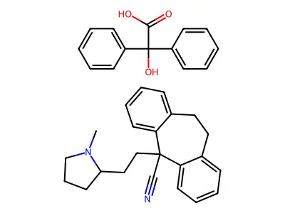 5H-Dibenzo(a,d)cycloheptene, 10,11-dihydro-5-cyano-5-(2-(1-methyl-2-pyrrolidinyl)ethyl)-, benzilate structure