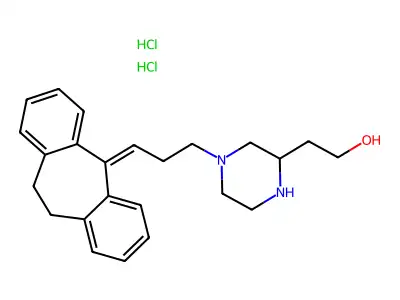 5H-Dibenzo(a,d)cycloheptene, 10,11-dihydro-5-(3-(3-(2-hydroxyethyl)piperazinyl)propylidene)-, dihydrochloride structure