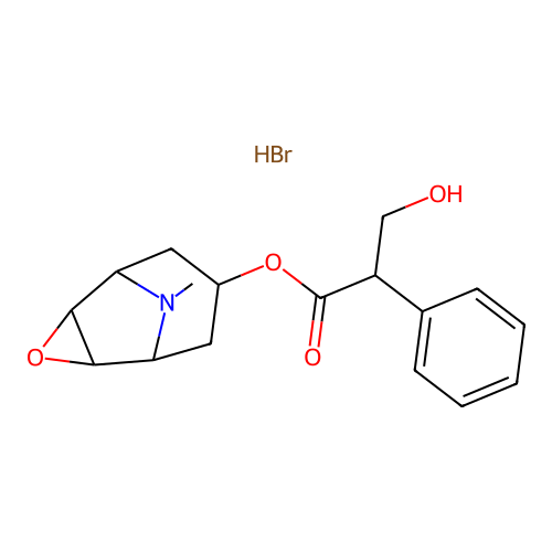 Tropan-3-ol, 6,7-epoxy-, tropate (ester), hydrobromide structure