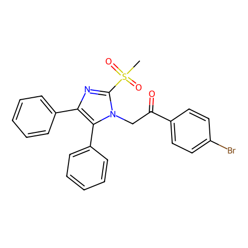 1-(4-bromophenyl)-2-(2-(methylsulfonyl)-4,5-diphenyl-1H-imidazol-1-yl)ethanone structure