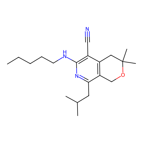 3,3-dimethyl-8-(2-methylpropyl)-6-(pentylamino)-1,4-dihydropyrano[3,4-c]pyridine-5-carbonitrile structure