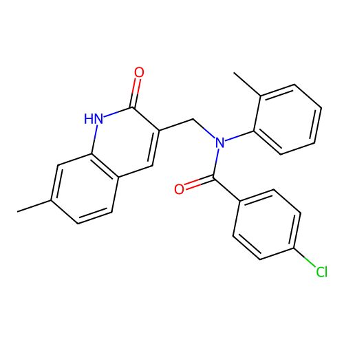 4-chloro-N-[(7-methyl-2-oxo-1H-quinolin-3-yl)methyl]-N-(2-methylphenyl)benzamide structure