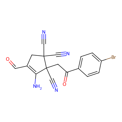 3-amino-2-[2-(4-bromophenyl)-2-oxoethyl]-4-formylcyclopent-3-ene-1,1,2-tricarbonitrile structure