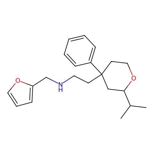 N-(2-furylmethyl)-N-[2-(2-isopropyl-4-phenyltetrahydro-2H-pyran-4-yl)ethyl]amine structure