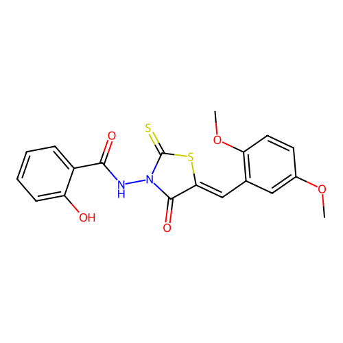 (Z)-N-(5-(2,5-dimethoxybenzylidene)-4-oxo-2-thioxothiazolidin-3-yl)-2-hydroxybenzamide structure