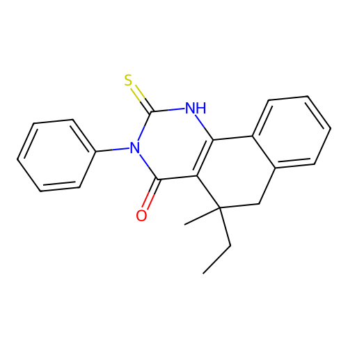 5-ethyl-5-methyl-3-phenyl-2-sulfanyl-5,6-dihydrobenzo[h]quinazolin-4(3H)-one structure