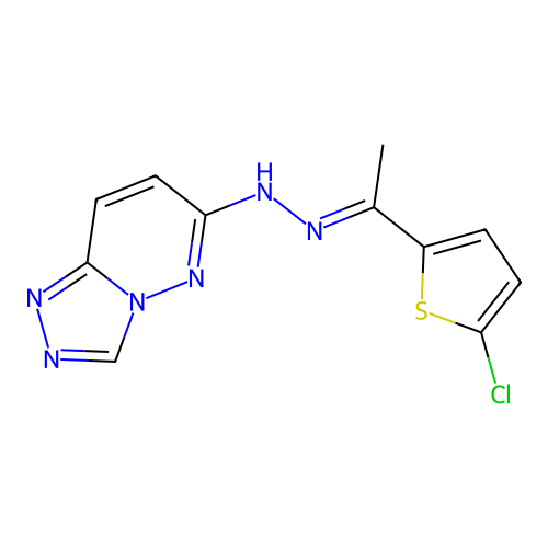 N-[(E)-1-(5-chlorothiophen-2-yl)ethylideneamino]-[1,2,4]triazolo[4,3-b]pyridazin-6-amine structure