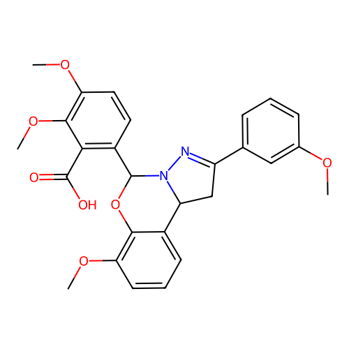2,3-dimethoxy-6-[7-methoxy-2-(3-methoxyphenyl)-1,10b-dihydropyrazolo[1,5-c][1,3]benzoxazin-5-yl]benzoic acid structure
