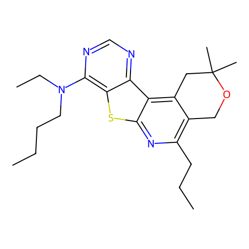 N-butyl-N-ethyl-2,2-dimethyl-5-propyl-1,4-dihydro-2H-pyrano[4'',3'':4',5']pyrido[3',2':4,5]thieno[3,2-d]pyrimidin-8-amine structure