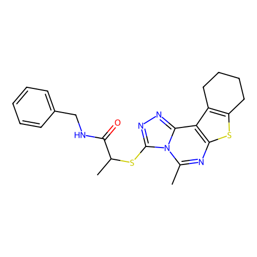 N-benzyl-2-((5-methyl-8,9,10,11-tetrahydrobenzo[4,5]thieno[3,2-e][1,2,4]triazolo[4,3-c]pyrimidin-3-yl)thio)propanamide structure