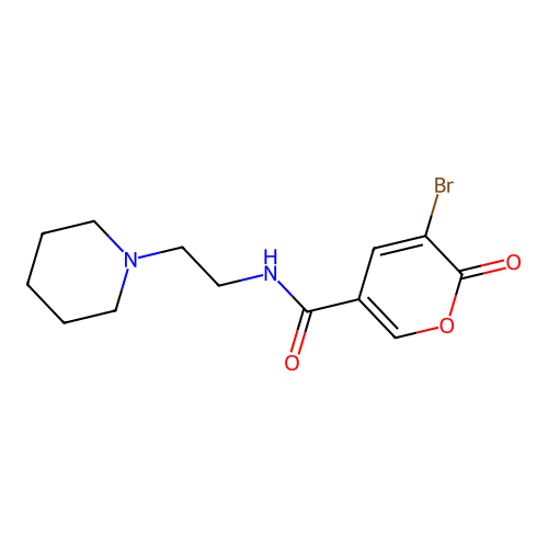 3-bromo-2-oxo-N-(2-(piperidin-1-yl)ethyl)-2H-pyran-5-carboxamide structure