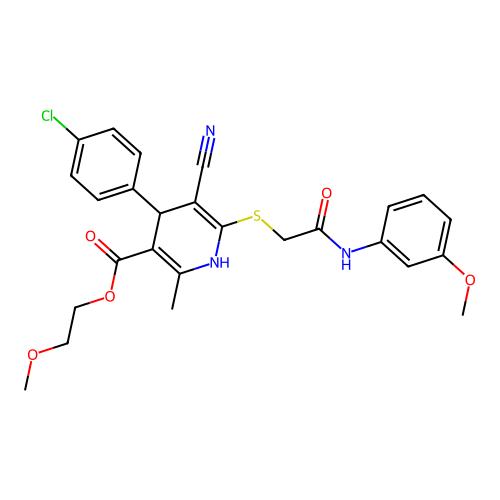 2-methoxyethyl 4-(4-chlorophenyl)-5-cyano-6-((2-((3-methoxyphenyl)amino)-2-oxoethyl)thio)-2-methyl-1,4-dihydropyridine-3-carboxylate structure
