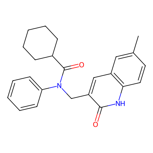 N-[(6-methyl-2-oxo-1H-quinolin-3-yl)methyl]-N-phenylcyclohexanecarboxamide structure