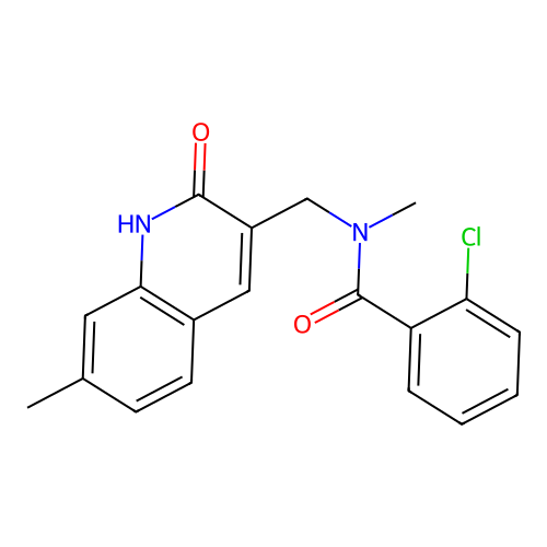 2-chloro-N-methyl-N-[(7-methyl-2-oxo-1H-quinolin-3-yl)methyl]benzamide structure