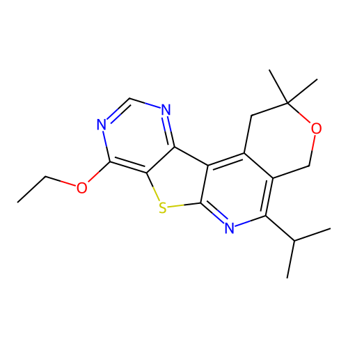 8-ethoxy-2,2-dimethyl-5-(propan-2-yl)-1,4-dihydro-2H-pyrano[4'',3'':4',5']pyrido[3',2':4,5]thieno[3,2-d]pyrimidine structure