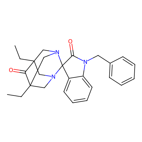 (5s,7s)-1'-benzyl-5,7-diethyl-1,3-diazaspiro[adamantane-2,3'-indoline]-2',6-dione structure