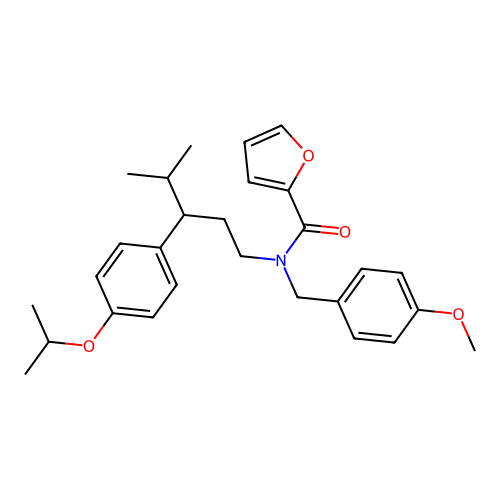 N-(3-(4-isopropoxyphenyl)-4-methylpentyl)-N-(4-methoxybenzyl)furan-2-carboxamide structure