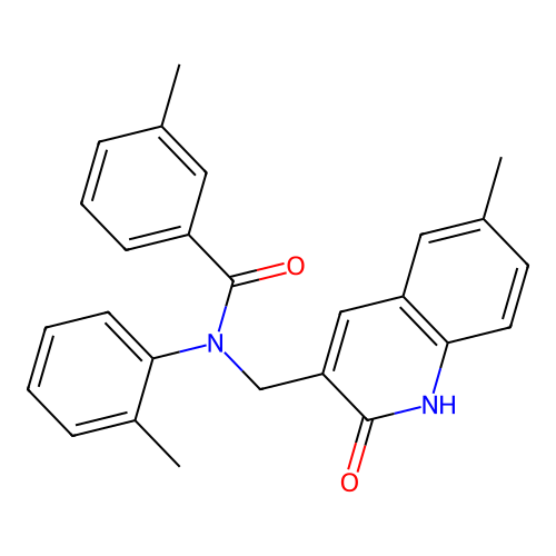 3-methyl-N-[(6-methyl-2-oxo-1H-quinolin-3-yl)methyl]-N-(2-methylphenyl)benzamide structure
