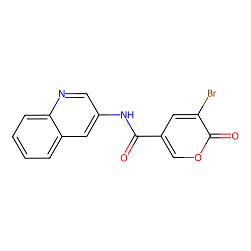 3-bromo-2-oxo-N-(quinolin-3-yl)-2H-pyran-5-carboxamide structure