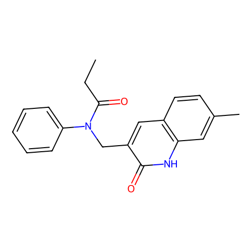 N-[(7-methyl-2-oxo-1H-quinolin-3-yl)methyl]-N-phenylpropanamide structure