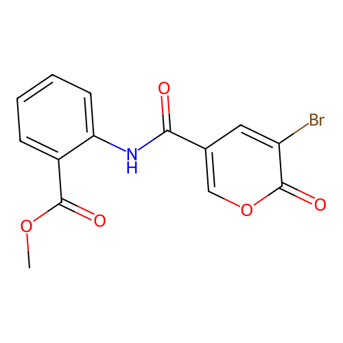 Methyl 2-[(3-bromo-2-oxopyran-5-yl)carbonylamino]benzoate structure