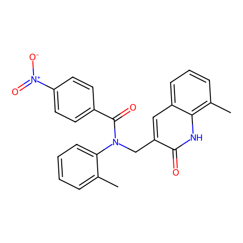 N-[(8-methyl-2-oxo-1H-quinolin-3-yl)methyl]-N-(2-methylphenyl)-4-nitrobenzamide structure
