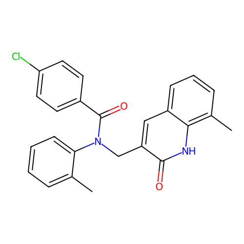 4-chloro-N-[(8-methyl-2-oxo-1H-quinolin-3-yl)methyl]-N-(2-methylphenyl)benzamide structure