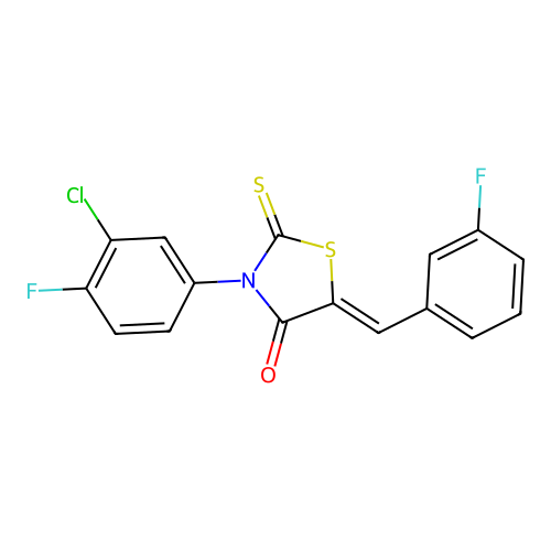 (Z)-3-(3-chloro-4-fluorophenyl)-5-(3-fluorobenzylidene)-2-thioxothiazolidin-4-one structure