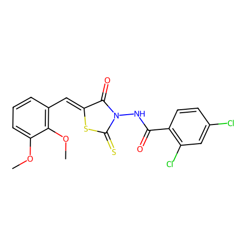 (Z)-2,4-dichloro-N-(5-(2,3-dimethoxybenzylidene)-4-oxo-2-thioxothiazolidin-3-yl)benzamide structure