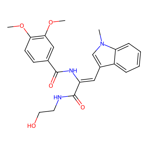 (Z)-N-(3-((2-hydroxyethyl)amino)-1-(1-methyl-1H-indol-3-yl)-3-oxoprop-1-en-2-yl)-3,4-dimethoxybenzamide structure