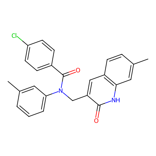 4-chloro-N-[(7-methyl-2-oxo-1H-quinolin-3-yl)methyl]-N-(3-methylphenyl)benzamide structure