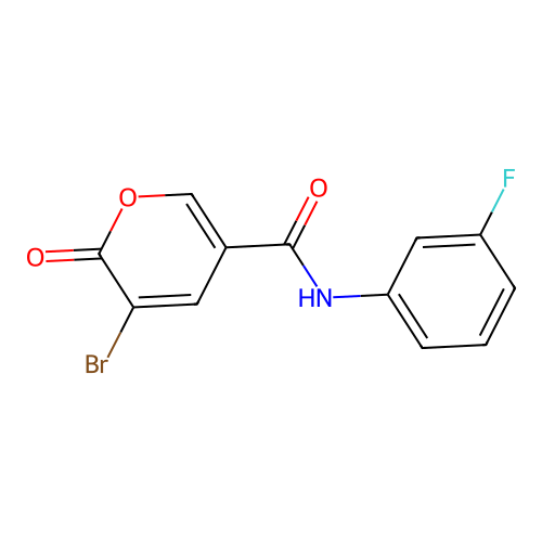5-bromo-N-(3-fluorophenyl)-6-oxopyran-3-carboxamide structure