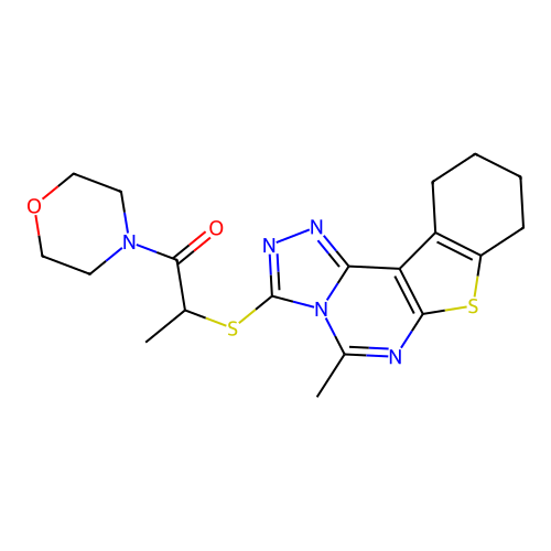 2-((5-methyl-8,9,10,11-tetrahydrobenzo[4,5]thieno[3,2-e][1,2,4]triazolo[4,3-c]pyrimidin-3-yl)thio)-1-morpholinopropan-1-one structure