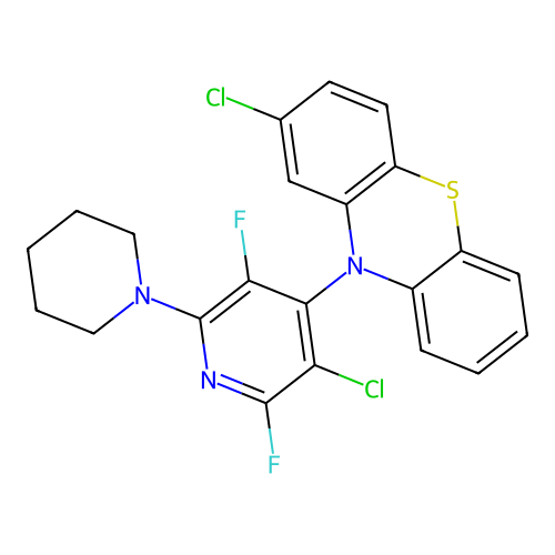 2-chloro-10-(3-chloro-2,5-difluoro-6-(piperidin-1-yl)pyridin-4-yl)-10H-phenothiazine structure