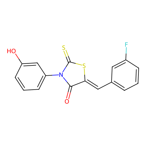 (5Z)-5-(3-fluorobenzylidene)-3-(3-hydroxyphenyl)-2-thioxo-1,3-thiazolidin-4-one structure