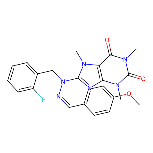 (Z)-8-(1-(2-fluorobenzyl)-2-(4-methoxybenzylidene)hydrazinyl)-1,3,7-trimethyl-1H-purine-2,6(3H,7H)-dione structure