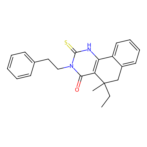 5-ethyl-2-mercapto-5-methyl-3-phenethyl-5,6-dihydrobenzo[h]quinazolin-4(3H)-one structure