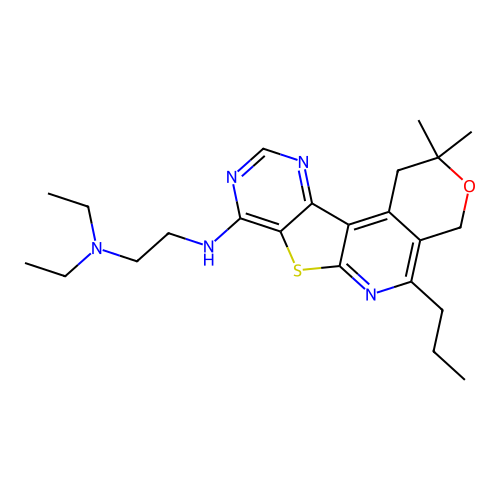 N'-(2,2-dimethyl-5-propyl-1,4-dihydro-2H-pyrano[4'',3'':4',5']pyrido[3',2':4,5]thieno[3,2-d]pyrimidin-8-yl)-N,N-diethylethane-1,2-diamine structure