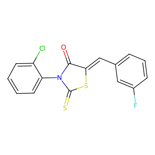 (5Z)-3-(2-chlorophenyl)-5-(3-fluorobenzylidene)-2-thioxo-1,3-thiazolidin-4-one structure