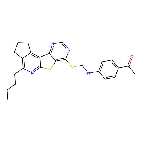 1-(4-((((4-butyl-2,3-dihydro-1H-cyclopenta[4',5']pyrido[3',2':4,5]thieno[3,2-d]pyrimidin-7-yl)thio)methyl)amino)phenyl)ethanone structure