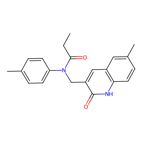 N-[(6-methyl-2-oxo-1H-quinolin-3-yl)methyl]-N-(4-methylphenyl)propanamide structure
