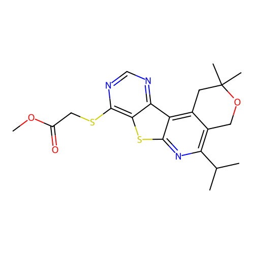 methyl {[2,2-dimethyl-5-(propan-2-yl)-1,4-dihydro-2H-pyrano[4'',3'':4',5']pyrido[3',2':4,5]thieno[3,2-d]pyrimidin-8-yl]sulfanyl}acetate structure