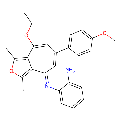 (E)-N1-(8-ethoxy-6-(4-methoxyphenyl)-1,3-dimethyl-4H-cyclohepta[c]furan-4-ylidene)benzene-1,2-diamine structure