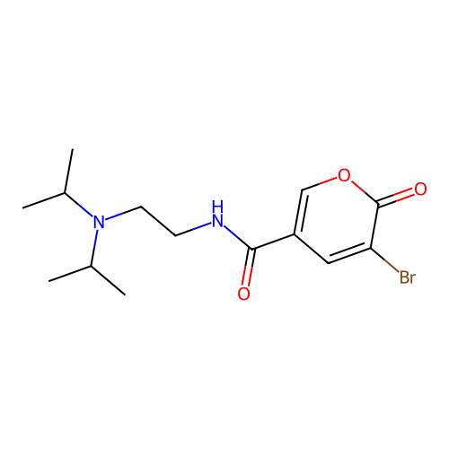 3-bromo-N-(2-(diisopropylamino)ethyl)-2-oxo-2H-pyran-5-carboxamide structure