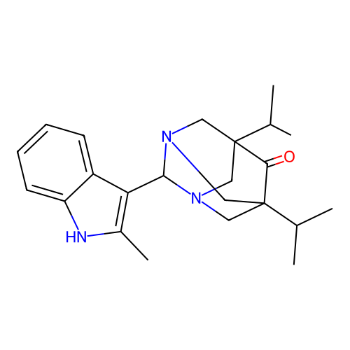 (5s,7s)-5,7-diisopropyl-2-(2-methyl-1H-indol-3-yl)-1,3-diazaadamantan-6-one structure