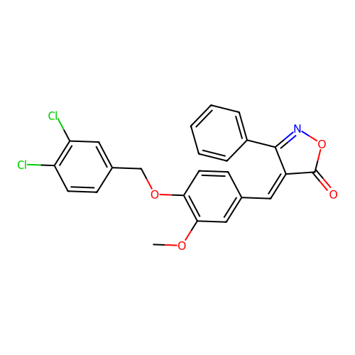 (E)-4-(4-((3,4-dichlorobenzyl)oxy)-3-methoxybenzylidene)-3-phenylisoxazol-5(4H)-one structure