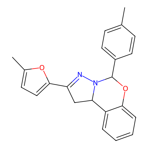 2-(5-methylfuran-2-yl)-5-(4-methylphenyl)-1,10b-dihydropyrazolo[1,5-c][1,3]benzoxazine structure