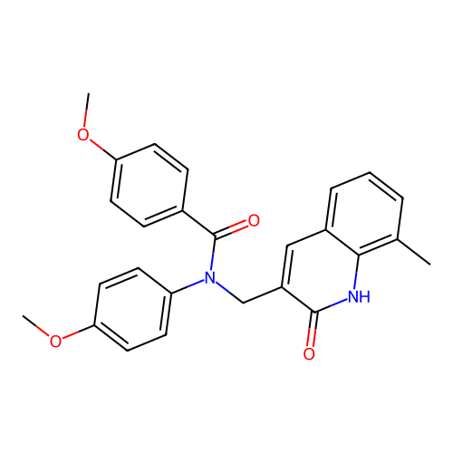 4-methoxy-N-(4-methoxyphenyl)-N-[(8-methyl-2-oxo-1H-quinolin-3-yl)methyl]benzamide structure